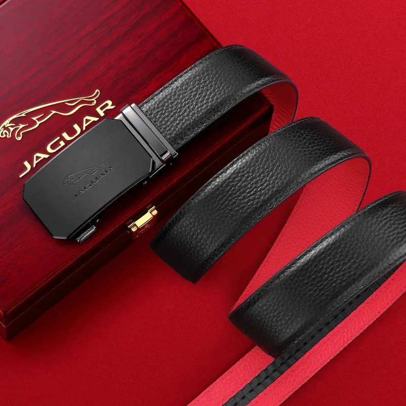 JAGUAR Cow Leather Belts Men's Black Width  3.5cm-7