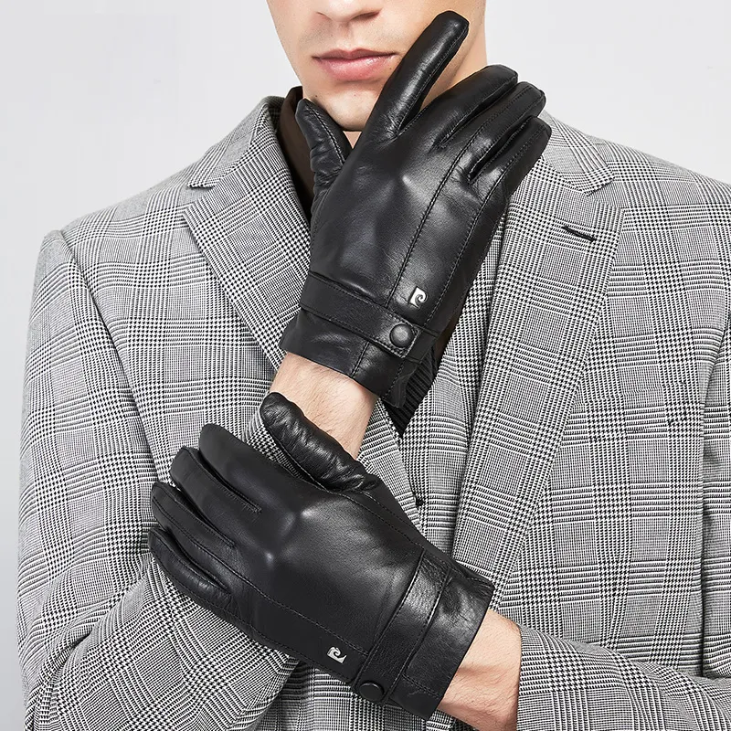 PIERRE CARDIN Sheepskin Fabric Gloves Men's Black-3