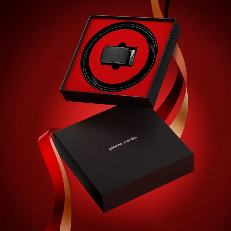 PIERRE CARDIN Top Grain Cow Leather Belts Men's Width  3.45CM Gift Box Set-2