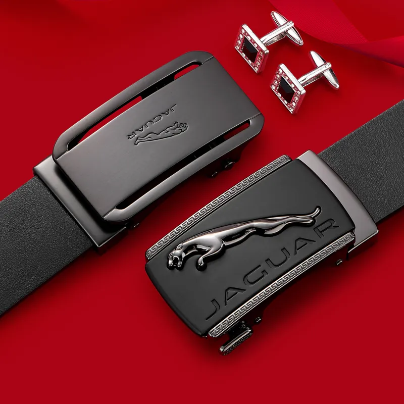 JAGUAR Split Cow Leather Belts Men's Black 3.5cm-7