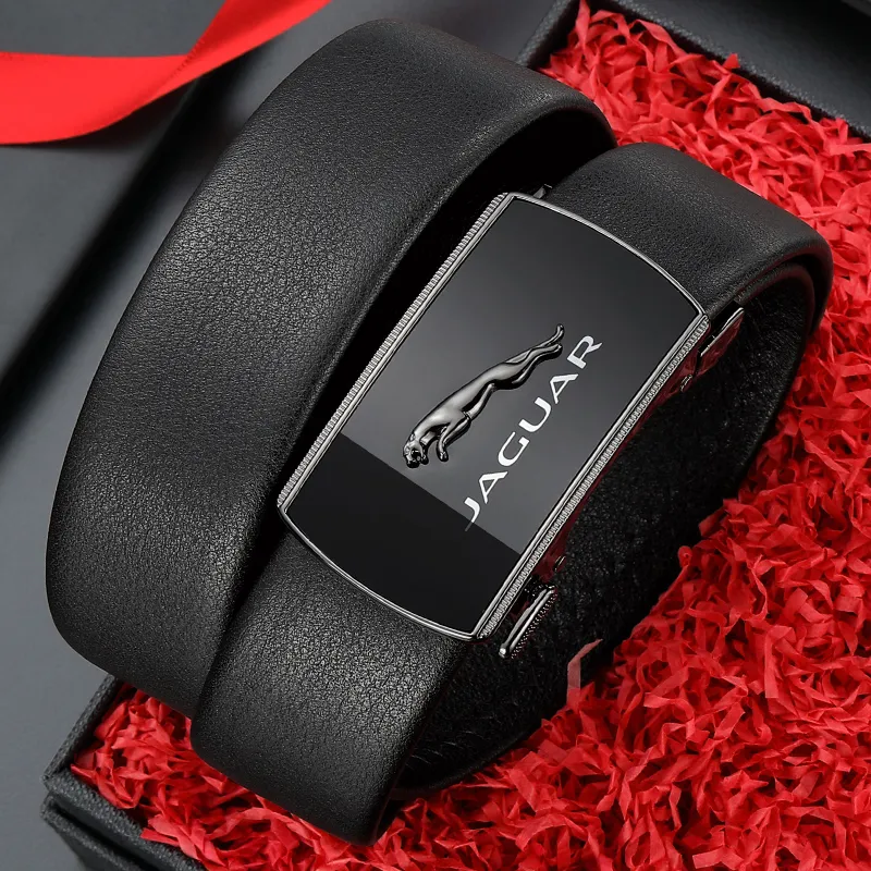 JAGUAR Top Grain Cow Leather Belts Men's Black Width 3.5cm-4