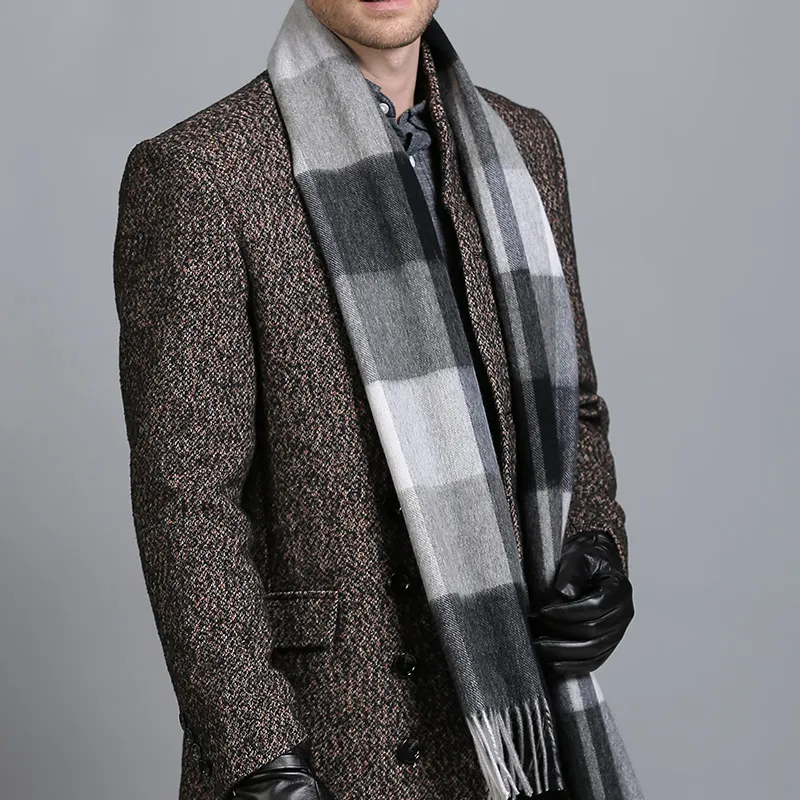PIERRE CARDIN Wool Knit Scarves Unisex Gray Blue/Black White-7