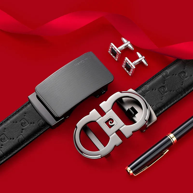 PIERRE CARDIN Cow Head Leather Belts Men's Black Width 3.45cm-6