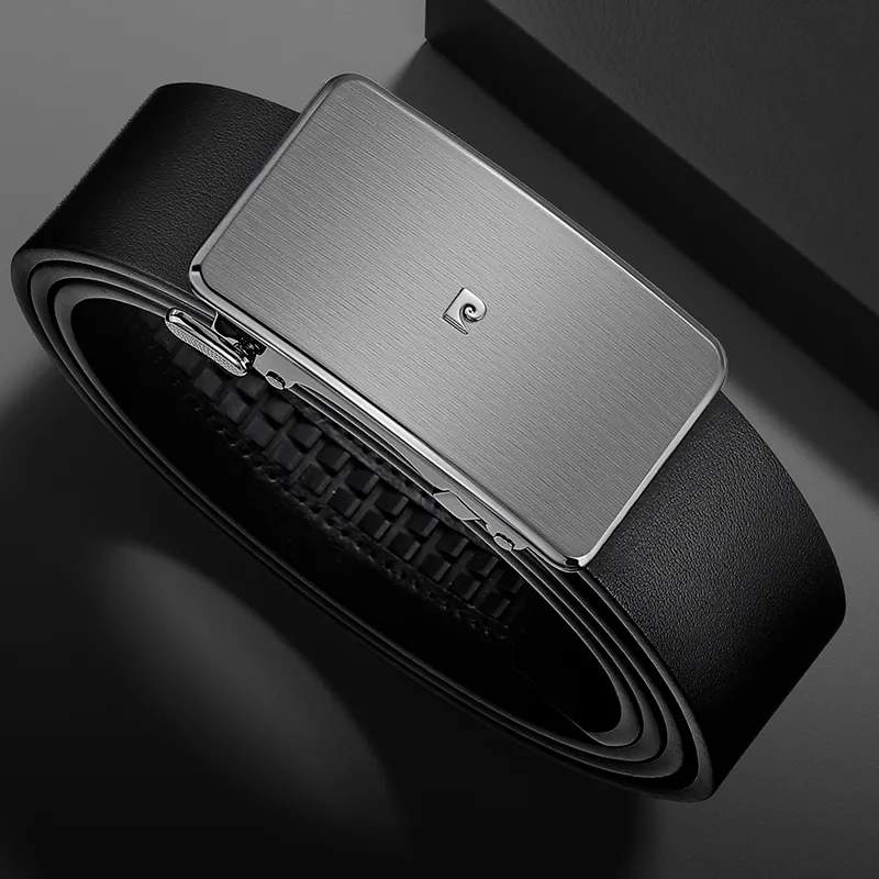 PIERRE CARDIN Seamless Top Grain Cow Leather Strap Leather Belts Men's Black 3.45CM-2