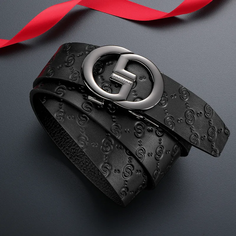 JAGUAR Top Grain Cow Leather Belts Men's Black 3.55cm-3