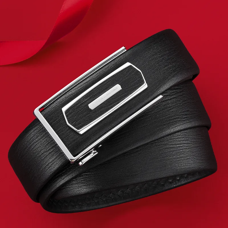 ROBERTA DI CAMERINO Cow Leather Belts Men's Black 3.45CM Writing A Greeting Card And Printing Photos-3