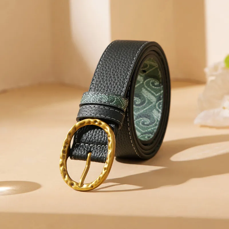 PIERRE CARDIN Cow Head Leather Genuine Leather Belt Women's Black/Green 2.9cm-3