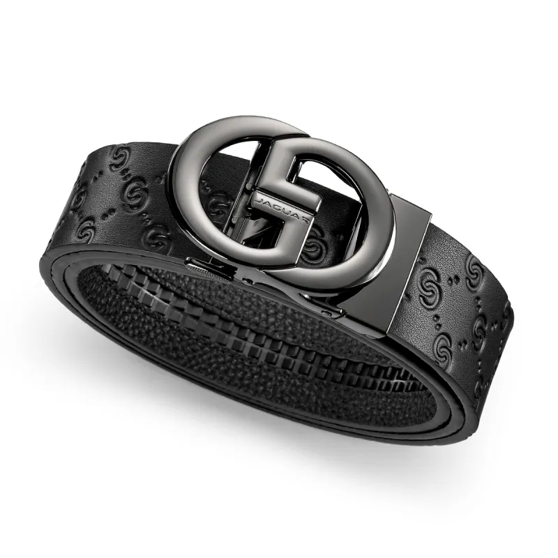 JAGUAR Top Grain Cow Leather Belts Men's Black 3.55cm-7