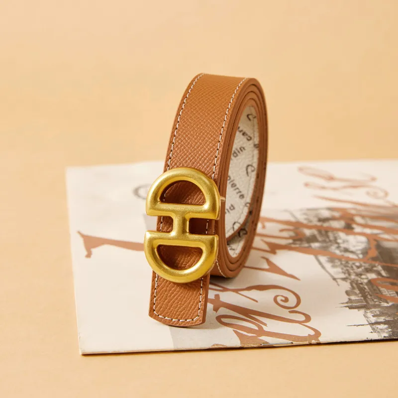 PIERRE CARDIN Cow Leather Belts Women's Yellow Brown 2.4cm-5