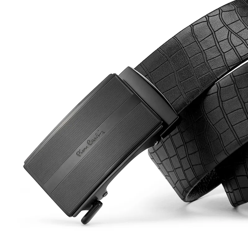 PIERRE CARDIN Crocodile effect Top Layer Cowhide Leather Belts Men's 3.45CM-2