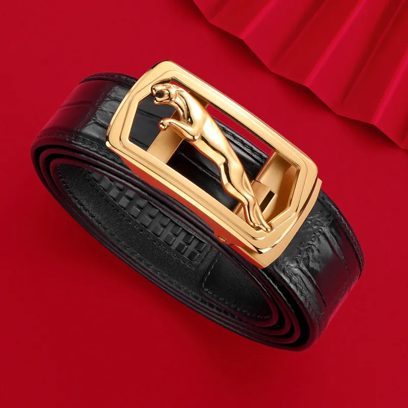 JAGUAR Crocodile Leather Belts Men's Black 3.40cm-5