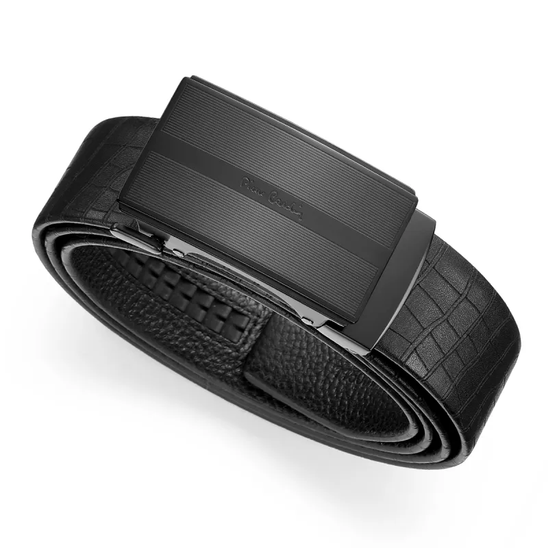 PIERRE CARDIN Crocodile effect Top Layer Cowhide Leather Belts Men's 3.45CM-3
