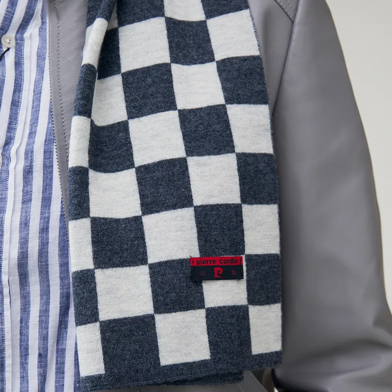 PIERRE CARDIN Wool Knit Scarves Men's Light Gray-3