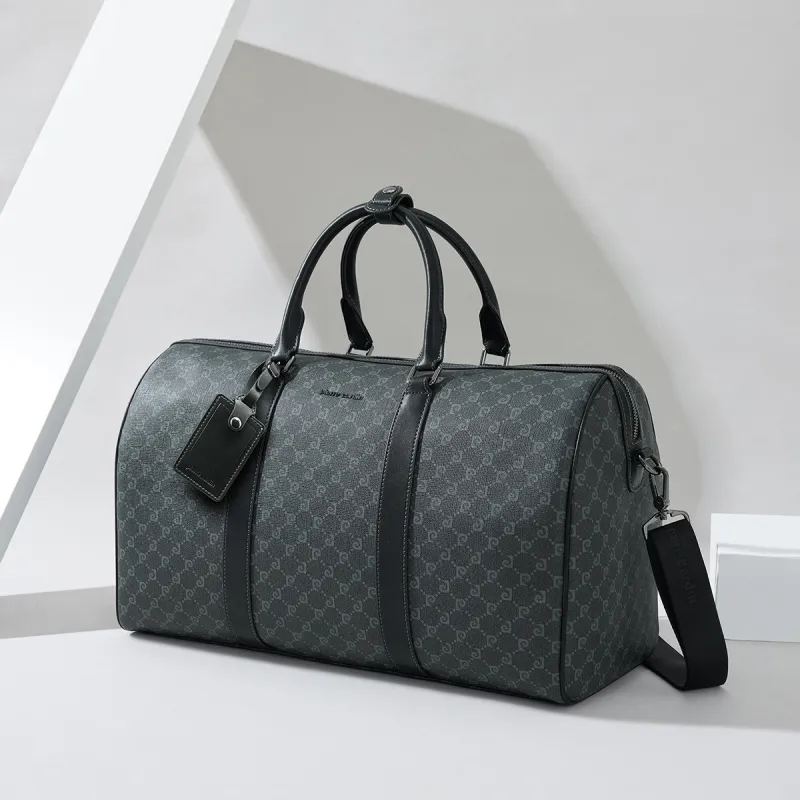PIERRE CARDIN PVC One Shoulder Crossbody Bag, Travel Bag Men's Black Gray-4
