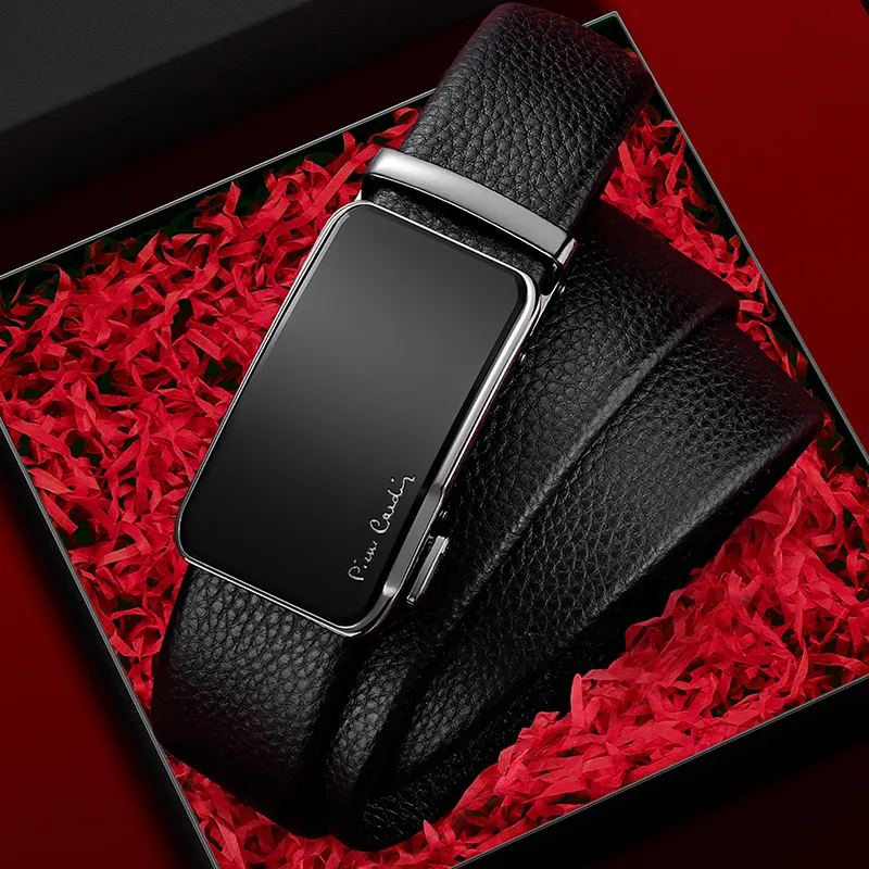 PIERRE CARDIN Double Sided Top Grain Cow Leather Belts Men's Black 3.6CM-3