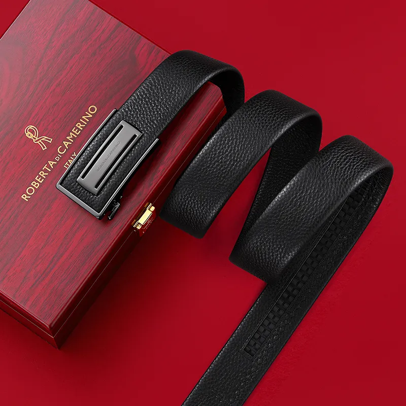 ROBERTA DI CAMERINO Cow Leather Belts Men's Black 3.5cm Greeting Card Writing And Photo Printing Service-4