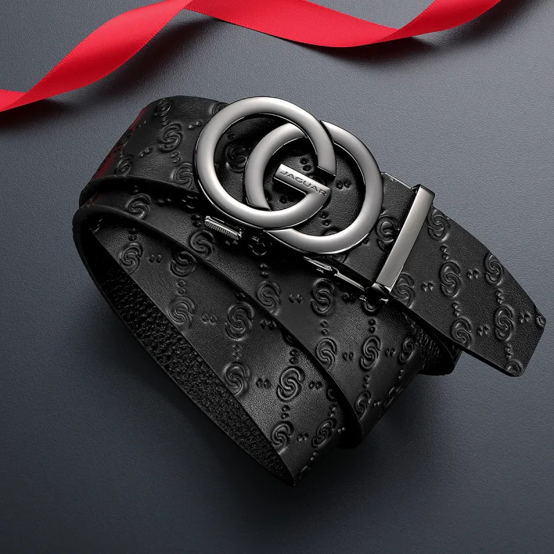 JAGUAR Top Grain Cow Leather Belts Men's Black 3.55cm-3