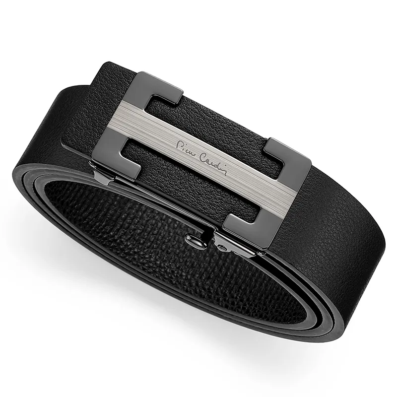 PIERRE CARDIN Cow Head Leather Belts Men's Black 3.4cm-2