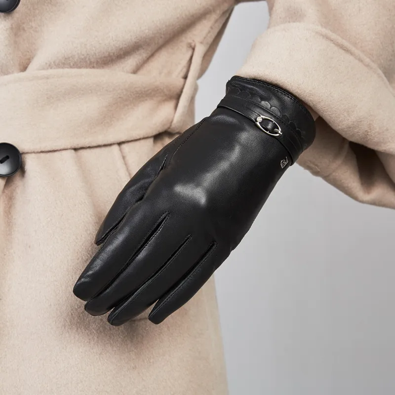 PIERRE CARDIN Sheepskin Gloves Women's Black-2