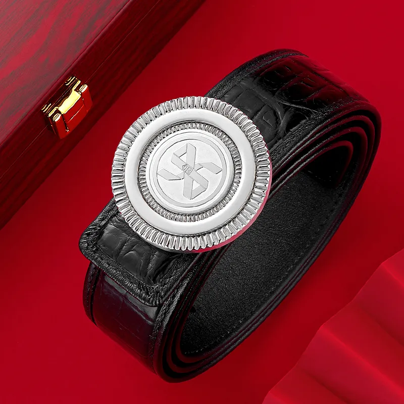 ROBERTA DI CAMERINO Crocodile Leather Belts Men's Black 3.45CM Writing A Greeting Card And Printing Photos-3