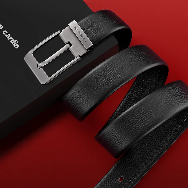 PIERRE CARDIN Cow Head Leather Belts Men's Black 3.8cm-6