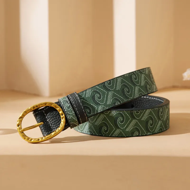 PIERRE CARDIN Cow Head Leather Genuine Leather Belt Women's Black/Green 2.9cm-4