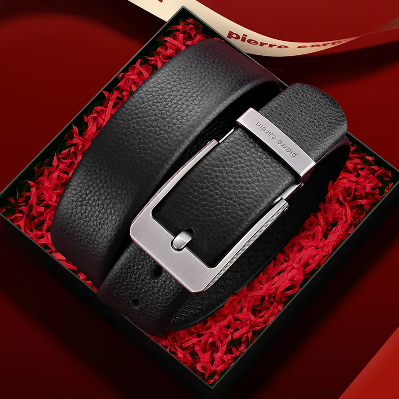 PIERRE CARDIN Cow Head Leather Belts Men's Black 3.8cm-5