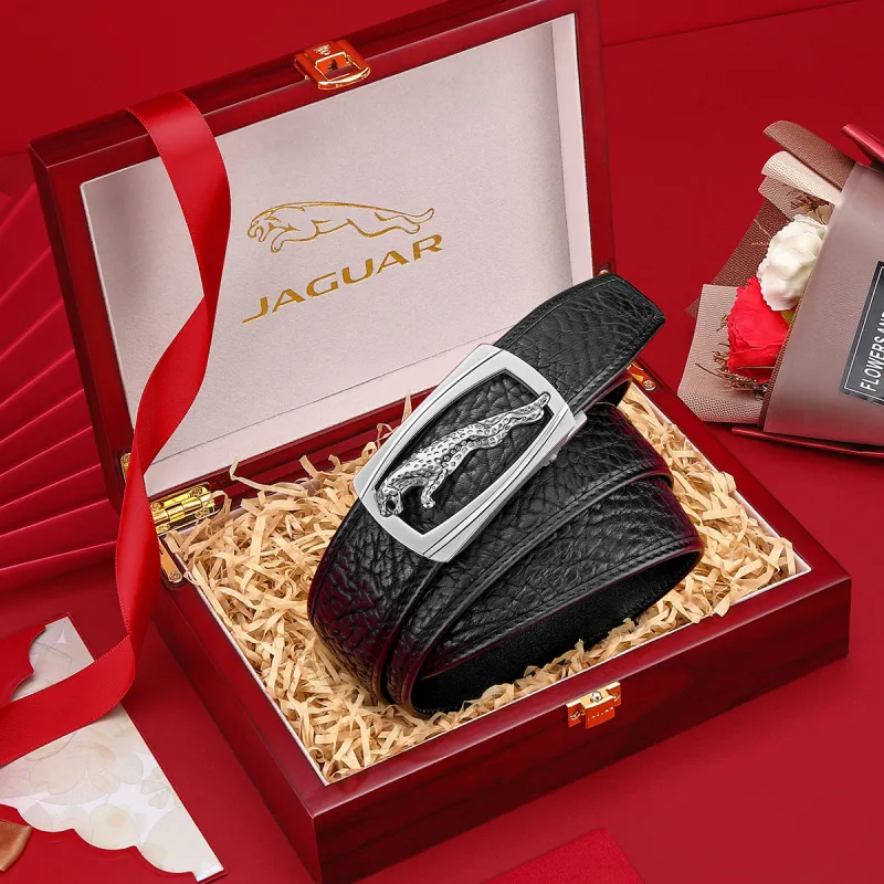 JAGUAR Cow Leather Belts Men's Black 3.40cm-7