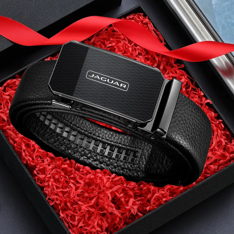 JAGUAR Cow Leather Leather Belts Men's Black Width  3.5cm-7