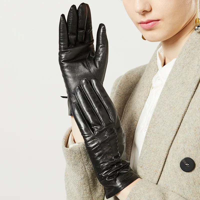 PIERRE CARDIN Sheepskin Warm Gloves Women's Black-1