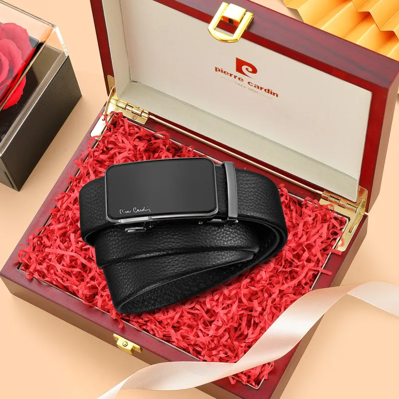 PIERRE CARDIN Double Sided Top Grain Cow Leather Belts Men's Black 3.6CM-5