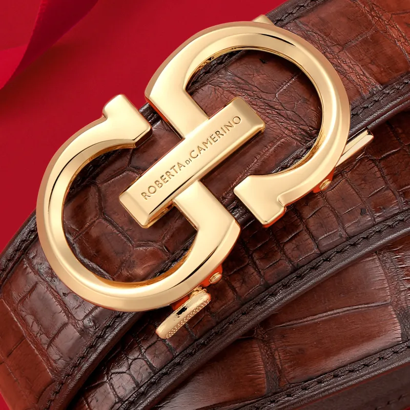 ROBERTA DI CAMERINO Farmed Crocodile Leather Belts Men's Brown 3.4CM-3