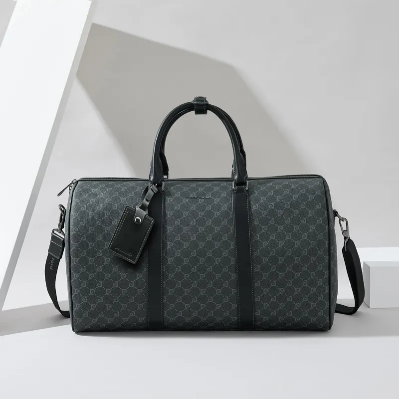 PIERRE CARDIN PVC One Shoulder Crossbody Bag, Travel Bag Men's Black Gray-3