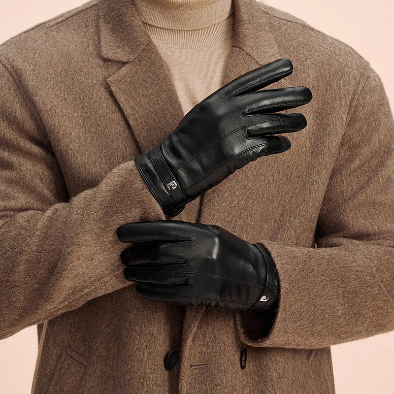 PIERRE CARDIN Sheepskin Gloves Men's Black-3