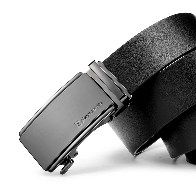 PIERRE CARDIN Top Grain Cow Leather Belts Men's Black Gunmetal Color 3.45CM-5
