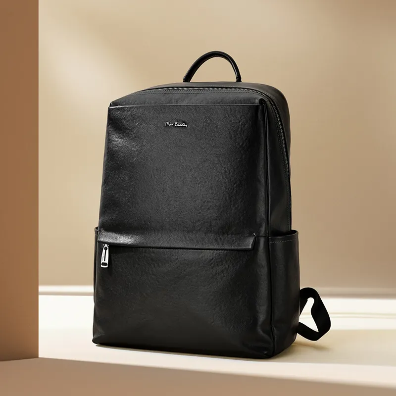 PIERRE CARDIN Top Grain Cow Leather Backpack Men's Black-5