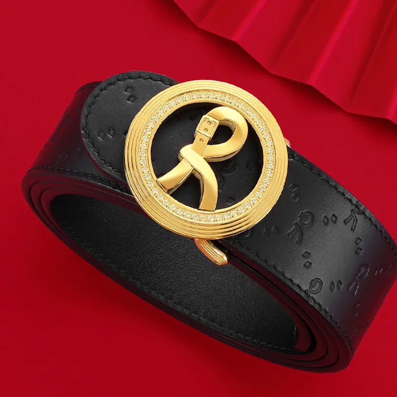 ROBERTA DI CAMERINO Cow Leather Belts Men's Black 3.7CM Anniversary Gift Set-5