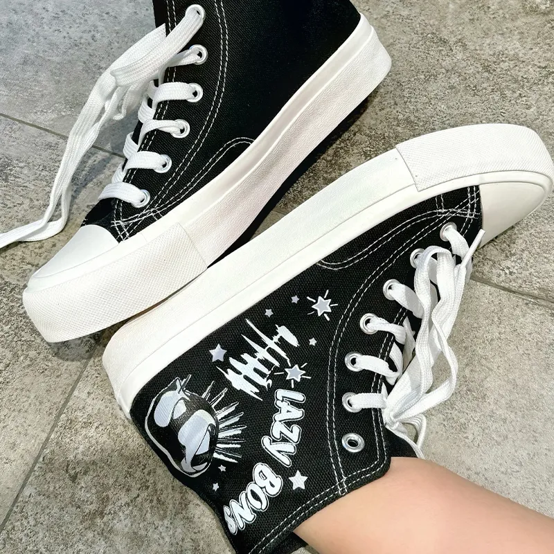 LAZY BONS Height Increasing Abrasion Resistant Lightweight High Top Canvas Shoes Unisex-5