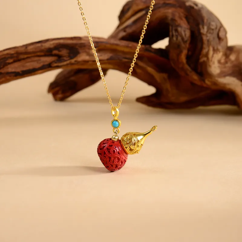 Palace And Amulet Reconstructed Cinnabar Necklaces Unisex-3