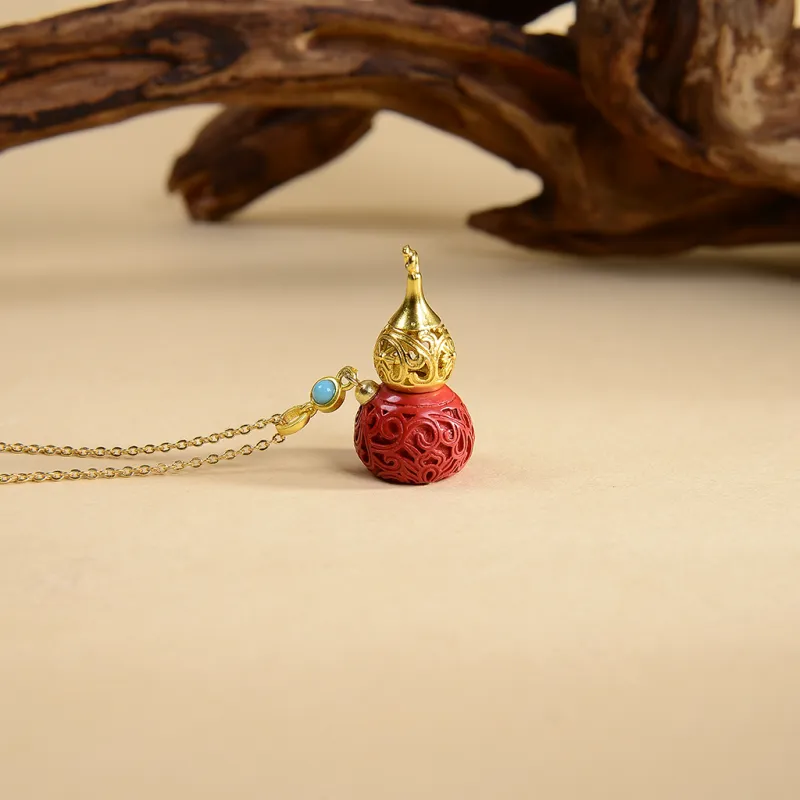 Palace And Amulet Reconstructed Cinnabar Necklaces Unisex-1