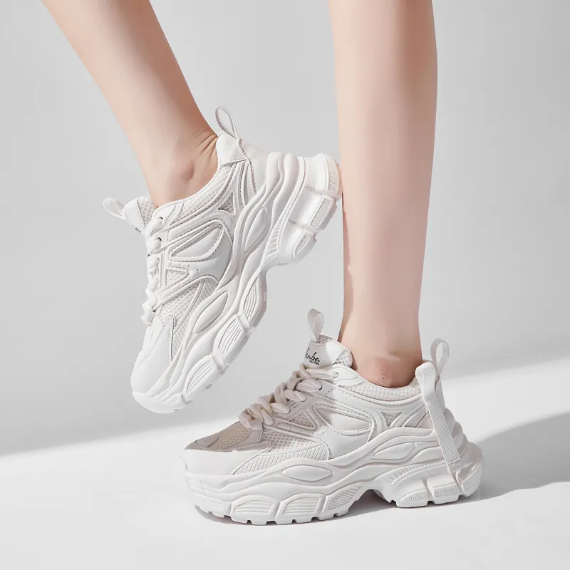 SOBB Cushioned Wear-Resistant Breathable Moisture-Wicking Low-Top Chunky Sneakers 4cm Women's-16