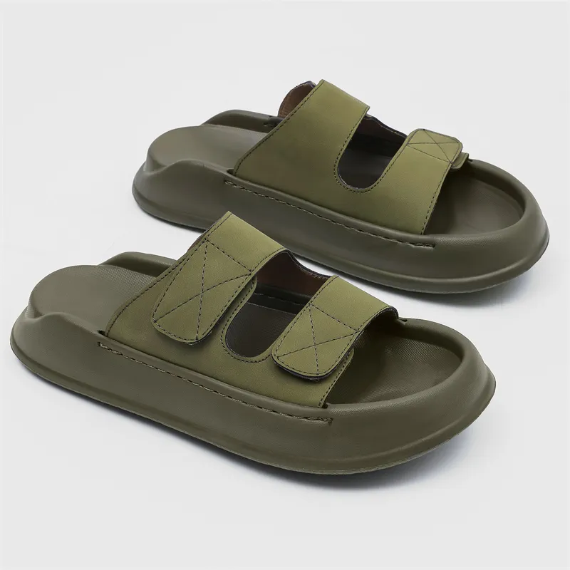 SOBB Slip Resistant Abrasion Resistant Cushioning Slide Slippers Men's Olive Green-3