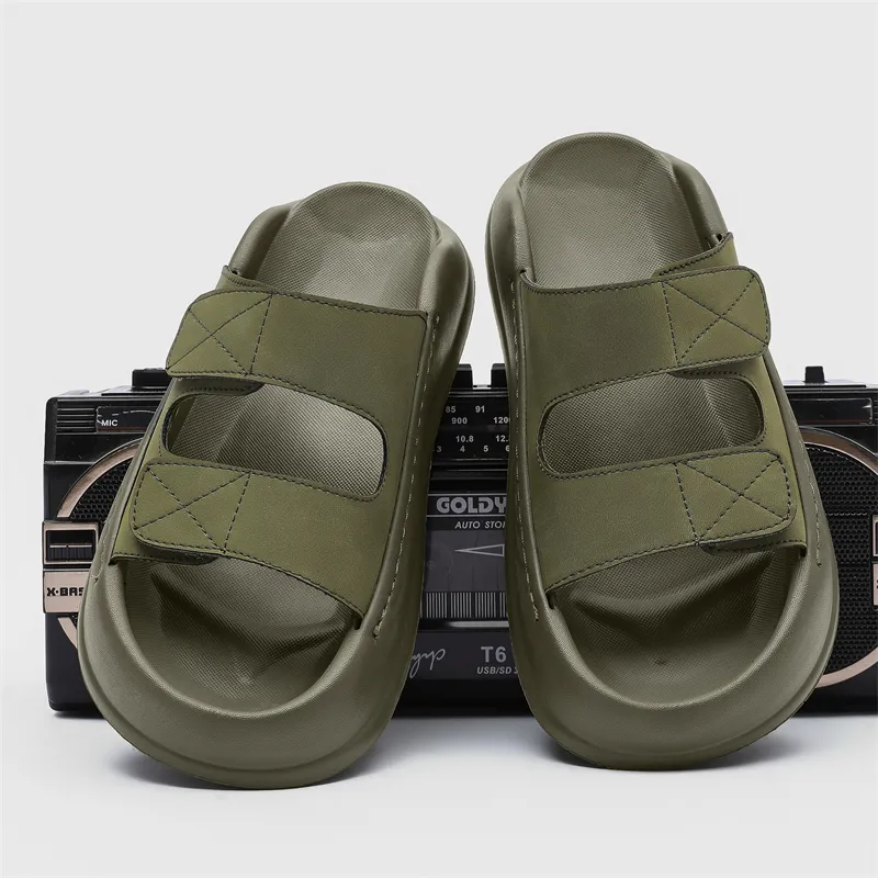 SOBB Slip Resistant Abrasion Resistant Cushioning Slide Slippers Men's Olive Green-4