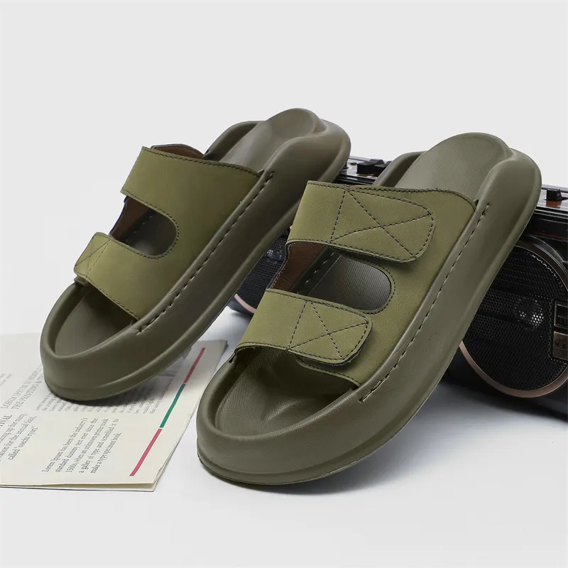 SOBB Slip Resistant Abrasion Resistant Cushioning Slide Slippers Men's Olive Green-1