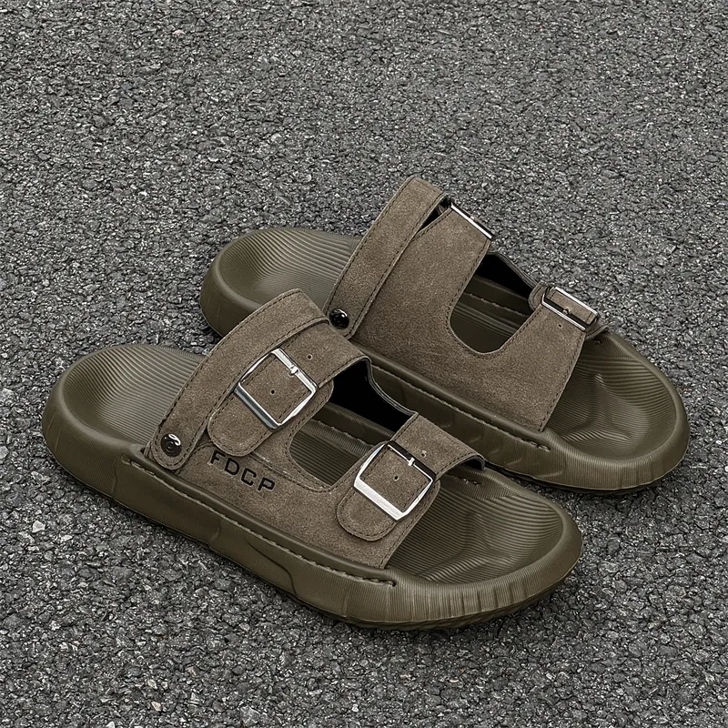 SOBB Beach Sandals Men Beige/Olive Green-7