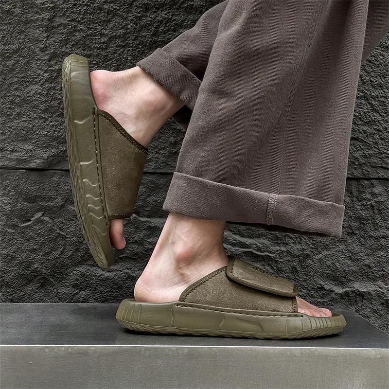SOBB Slip Resistant Abrasion Resistant Cushioning Slide Slippers Men's Olive Green-5