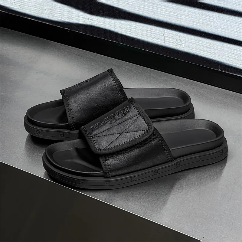 SOBB Rubber Sole Slip Resistant Abrasion Resistant Cushioning Slide Slippers Men's Black-2
