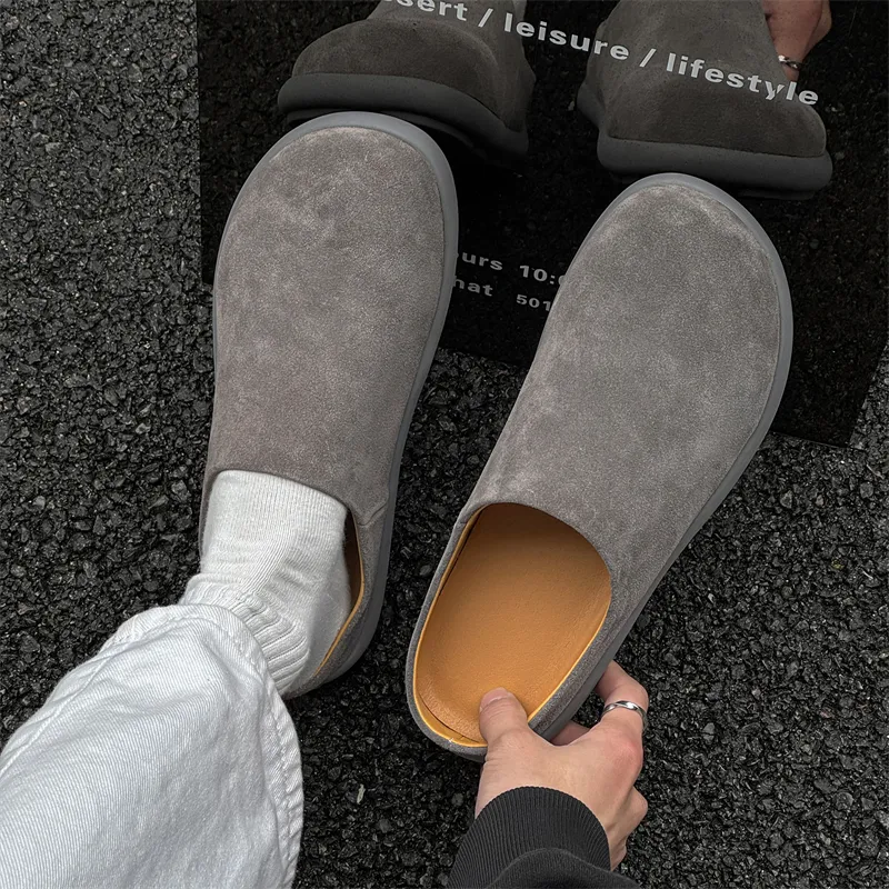 SOBB Rubber Sole Abrasion Resistant Slip Resistant Closed Toe Slippers Men's Gray-3
