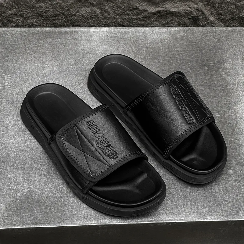 SOBB Rubber Sole Slip Resistant Abrasion Resistant Cushioning Slide Slippers Men's Black-1
