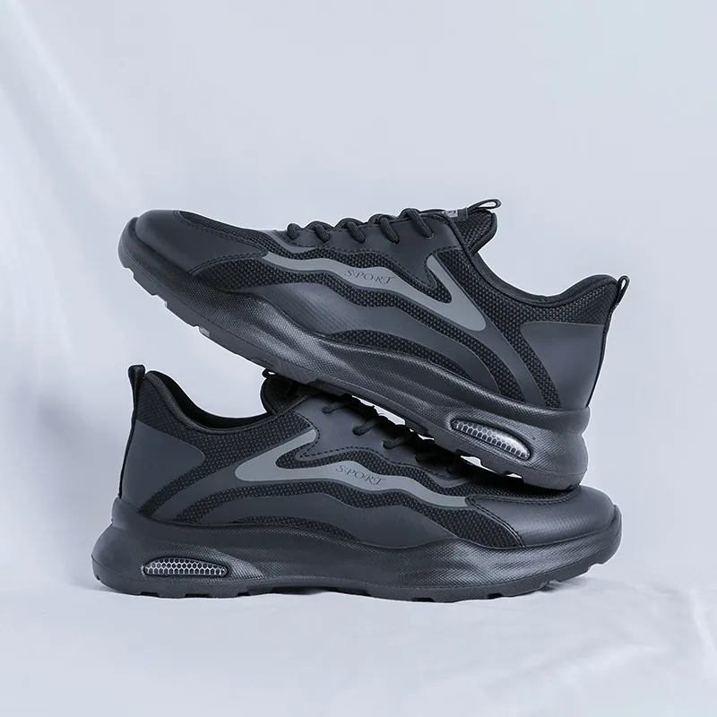 SOBB Shock Absorbers With Slip Resistant And Abrasion Resistant Properties Low Top Casual Shoes Men's Black-3